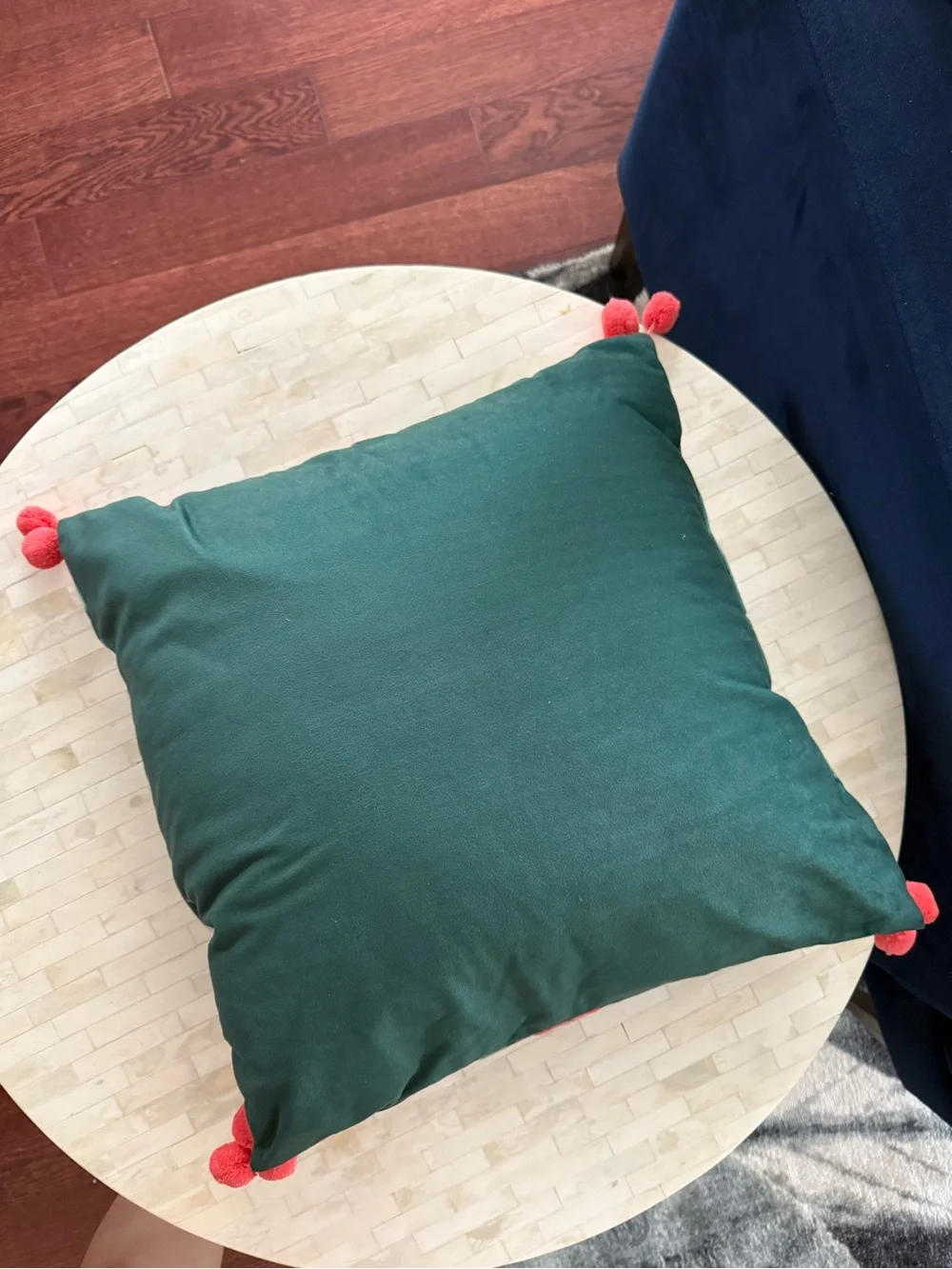 Target Green Botanical Throw Pillow with Coral Pom-Poms